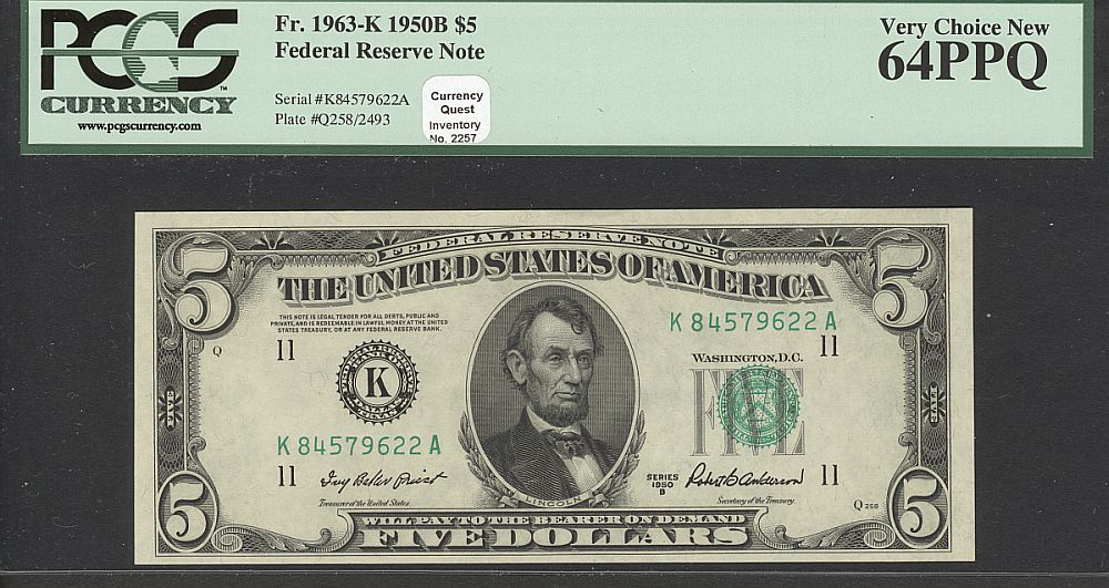 Fr.1963-K, 1950B $5 FRN, PCGS64-PPQ